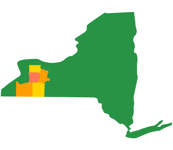 New York state icon with 5 western counties highlighted